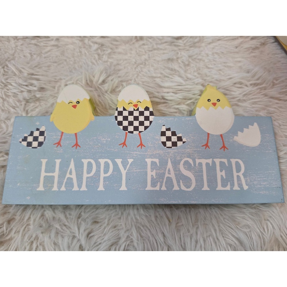 American Art & Decor Wooden Happy Easter Tabletop Sign 3 Chicks Block 10"